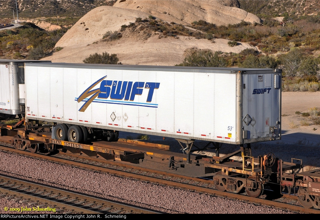 TTAX 654155-A with Swift trailer load at Alray-Cajon Pass CA.  10/31/2009